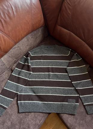Вовняний светр джемпер mcneal оригінальний сірий у коричневу смужку