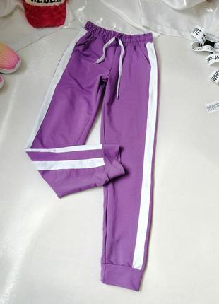 Спортивно прогулочные штаны ярко фиолетового цвета с белым ломапасом спортивно-прогулянкові штани яс1 фото