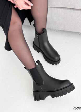 Стильні трендові чорні жіночі зимові черевики челсі на підвищеній підошві,шкіряні,натуральна шкіра