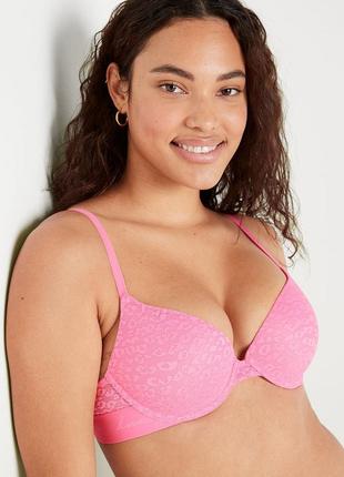 Бюстгальтер push up victoria's secret  36b 36c рожевий з мереживом вікторія сікрет5 фото