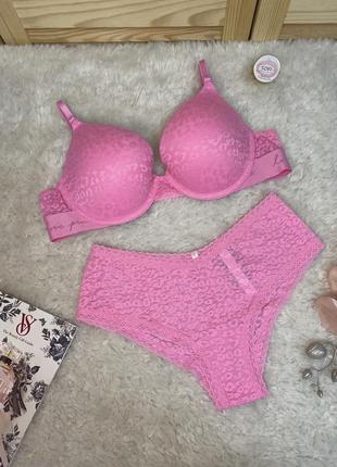 Бюстгальтер push up victoria's secret  36b 36c рожевий з мереживом вікторія сікрет8 фото