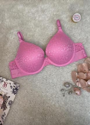 Бюстгальтер push up victoria's secret 36b 36c розовый  с кружевом  виктория сикрет