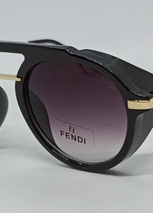 Оски в стиле fendi унисекс солнцезащитные круглые с боковыми защитными шторками черные с золотом1 фото