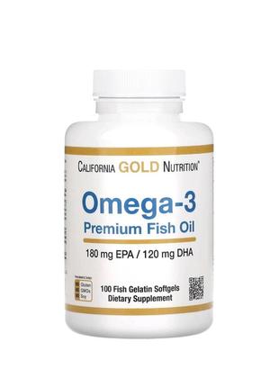 Омега-3, рыбий жир премиального качества, 180&nbsp;мг епк&nbsp;/ 120&nbsp;мг дгк, 100&nbsp;капсул из рыбьего желатина california gold nutrition2 фото