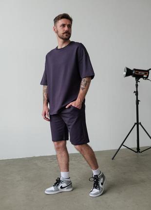 Фіолетовий літній спортивний костюм оверсайз шорти футболка