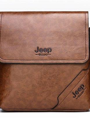 Мужская сумка-планшет jeep через плечо, барсетка сумка-планшет для мужчин эко кожа светло-коричневый3 фото