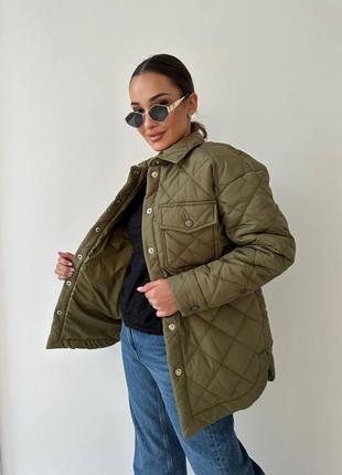 Куртка сорочка стьобана з поясом на холодну осінь2 фото