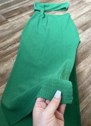 Зелёное платье миди shein с боковым вырезом юбка разрез топ бандо 💚8 фото