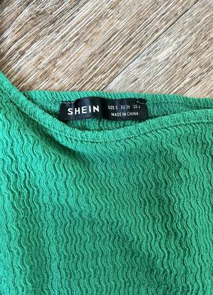 Зелёное платье миди shein с боковым вырезом юбка разрез топ бандо 💚9 фото