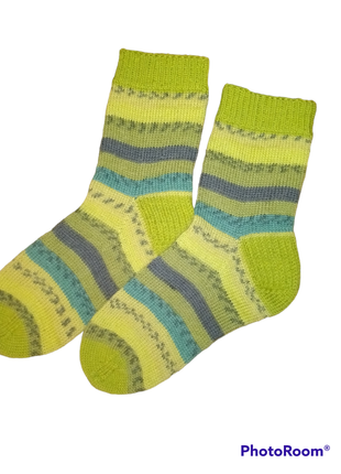 Женские носки вязаные шерстяные носки носки ручной работы зимние носки зелёные носки носки handmade1 фото