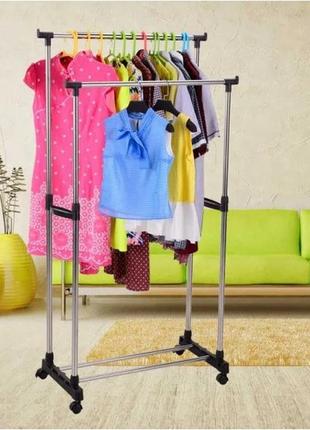 Универсальная прочная двойная напольная передвижная стойка для одежды double-pole shopmarket
