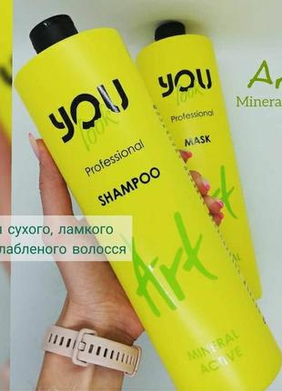 Шампунь для сухого, ламкого та ослабленого волосся you look professional art mineral active shampoo 1000 мл1 фото