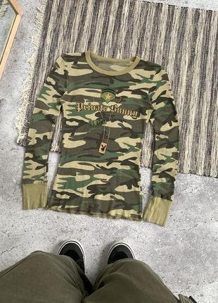 Vintage y2k camo longsleeve tee винтаж женская камуфляжная камо кофта лонгслив футболка с длинным рукавом с принтом размер xs s