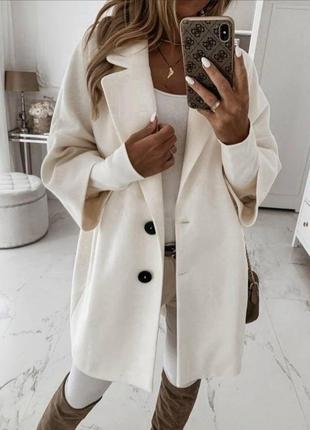 Жіноче стильне пальто кашемір + підклад 42-46 білий, беж