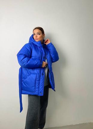Трендовая стильная куртка в цвете электрик. модная объемная зимняя куртка2 фото