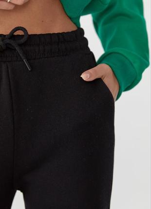 Теплые флисовые хлопковые черные брюки джоггеры🖤3 фото
