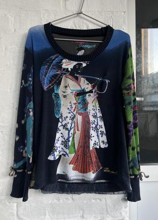 Кофтинка desigual с японкой japan girl вязаные рукава с бантами авангардный принт психоделик ( cop copine, custo barcelona, girbaud, miss sixty )