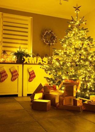 Гирлянда на батарейках роса nikilight 10 метров 100 лед пульт 8 режимов гирлянда от батереек и usb теплый свет