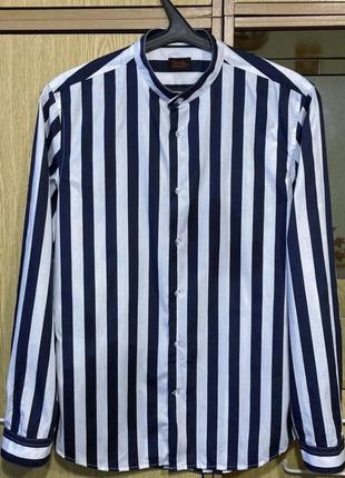 Рубашка с воротником стойкой devils advocate stripe shirt with grandad collar in navy.оригинал.