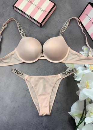 Комплект женский victoria’s secret model rhinestone двойка топ + трусики розовый