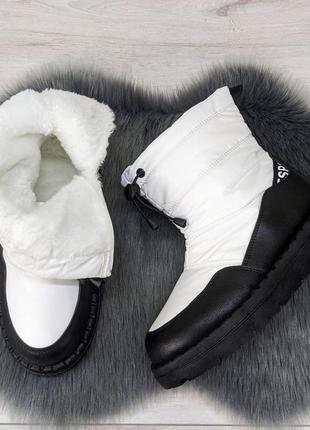Ботинки дутики женские на меху белые с черным 42687 фото