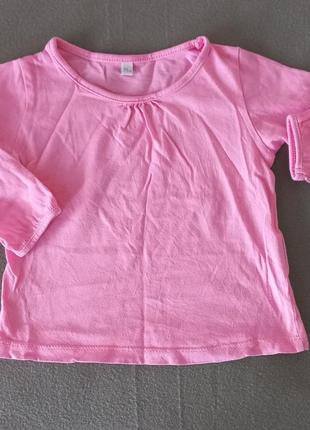 Тонкая кофта лонгслив розовый для девочки ростом 74 см., 6-9 мес.