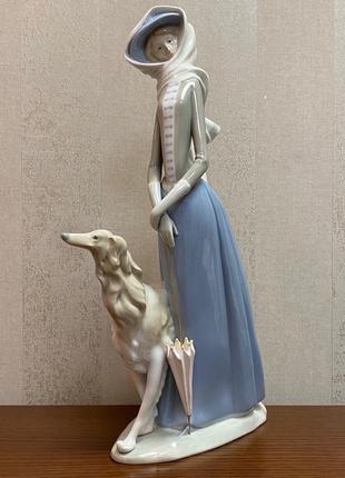 Фарфоровая статуэтка lladro «дама с борзой».2 фото