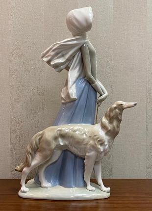 Фарфоровая статуэтка lladro «дама с борзой».6 фото