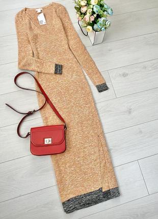 Меланжева натуральна сукня міді h&m, розмір xs