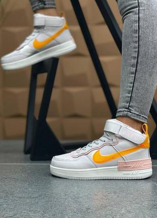 Жіночі кросівки nike air force 1 shadow grey/yellow (з хутром)2 фото