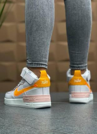 Женские кроссовки nike air force 1 shadow grey/yellow (с мехом)7 фото