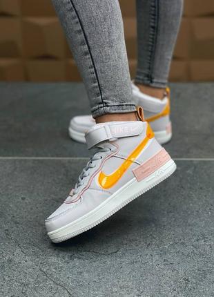 Женские кроссовки nike air force 1 shadow grey/yellow (с мехом)8 фото