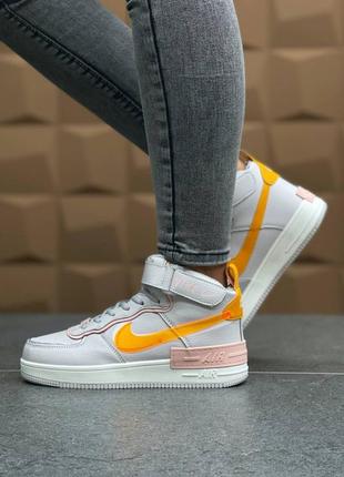 Жіночі кросівки nike air force 1 shadow grey/yellow (з хутром)9 фото