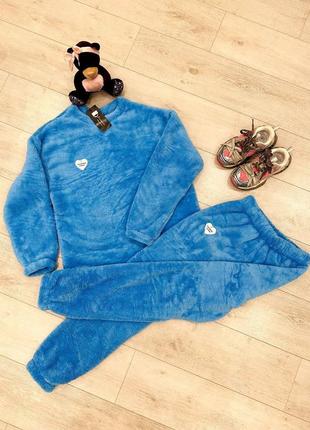 Велюровая пижама комплект для сна и дома кофта свободного кроя лонгслив свитшот брюки джоггеры костюм теплая бордовая розовая синяя голубая3 фото