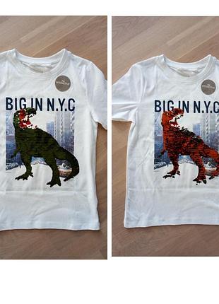 Футболка h&m з динозавром з паєтками, р. 134/140.