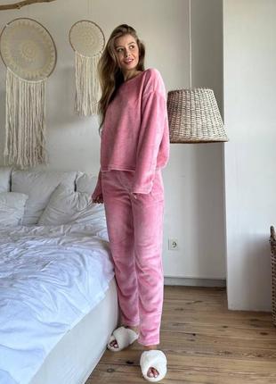 Тепла махрова піжама кофта і штани, піжама однотонна махра, тепла піжама з махри кофтинка і штани, домашній махровий костюм