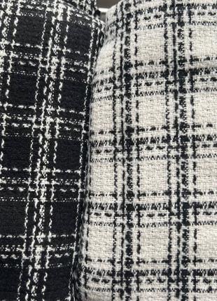 Твидовый костюм в клетку укороченный жакет пиджак короткая юбка мини карандаш комплект стильный трендовый черный3 фото