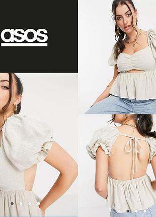 Лляний топ щ вирізом asos design (m)
