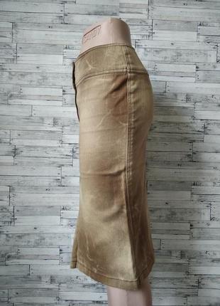 Юбка женская джинсовая коричневая с разрезом спереди5 фото