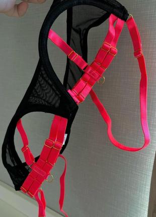 Комплект белья черный розовый сетка гартеры чокер3 фото
