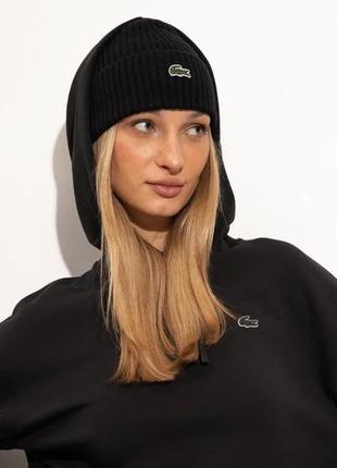 Lacoste unisex knit ribbed wool beanie rb0001 00 031 шапка оригінал унісекс шерстяна чорна