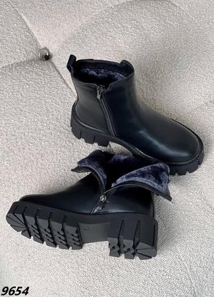 Распродажа натуральные кожаные зимние черные ботинки - челси на тракторной подошве3 фото