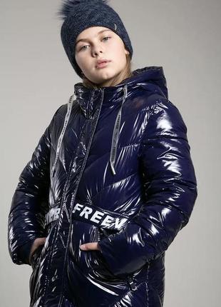 Пальто детское зимнее на девочку freever темно-синее2 фото