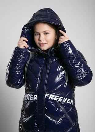 Пальто детское зимнее на девочку freever темно-синее3 фото
