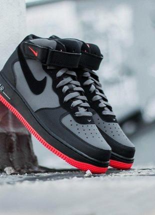 Чоловічі, зимові кросівки nike air force 1 mid ´07 Htm grey red black