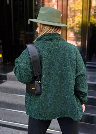 Зеленая женская курточка из букле с люрексовой нитью батал 48-54, 56-62, 66-72 размеры3 фото