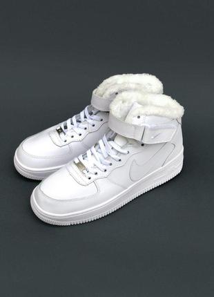 Кросівки чоловічі осінь — зима nike air force 1 high white fur