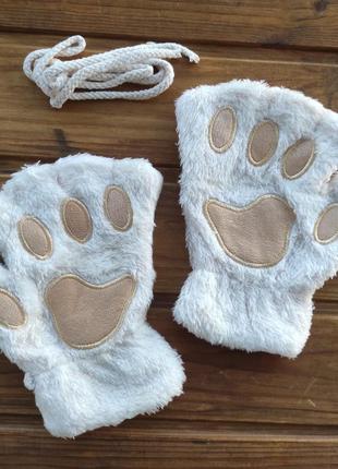 Перчатки кошачьи лапки, лапы кошки, митенки без пальцев
