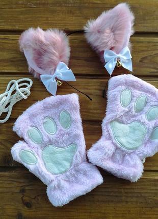 Перчатки кошачьи лапки, лапы кошки, митенки без пальцев