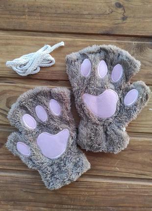 Перчатки кошачьи лапки, лапы кошки, митенки без пальцев